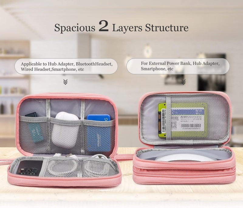 CAOODKDK Electronic Organizer Travel Cable Accessories Bag, Electronic Organizer Case, Electronic Accessories Organizer Bag for Power Bank, Charging Cords, Chargers, Mouse, USB Cable, Earphones (Light Pink) - Image 3